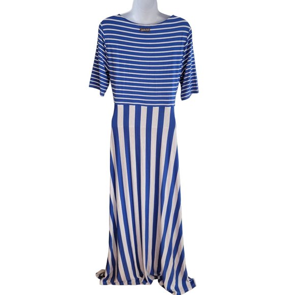 Matilda Jane S‎ Blue White Striped Maxi Dress Modest THE ROAD AHEAD - Picture 4 of 7